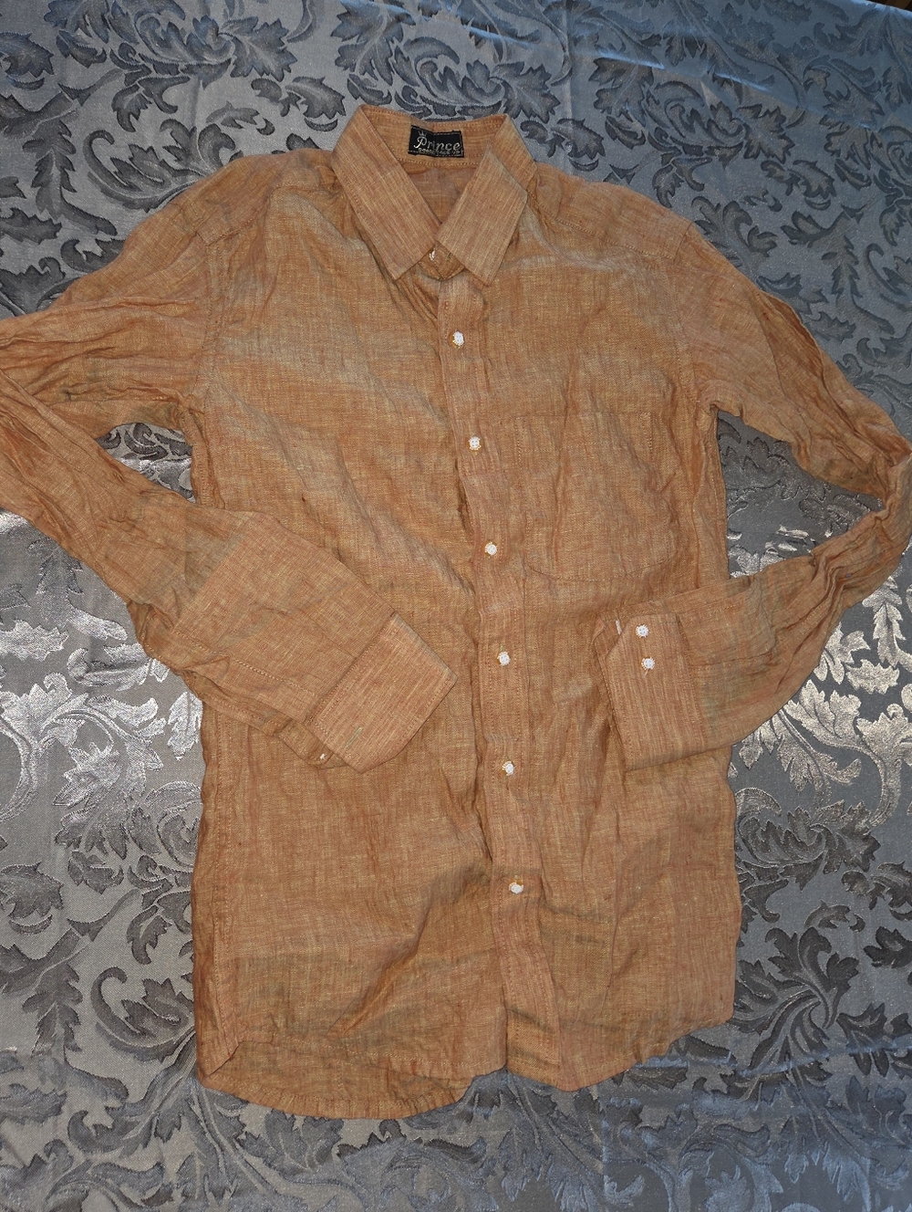 Prince Men's Lightweight Heathered Orange Button-Down Shirt